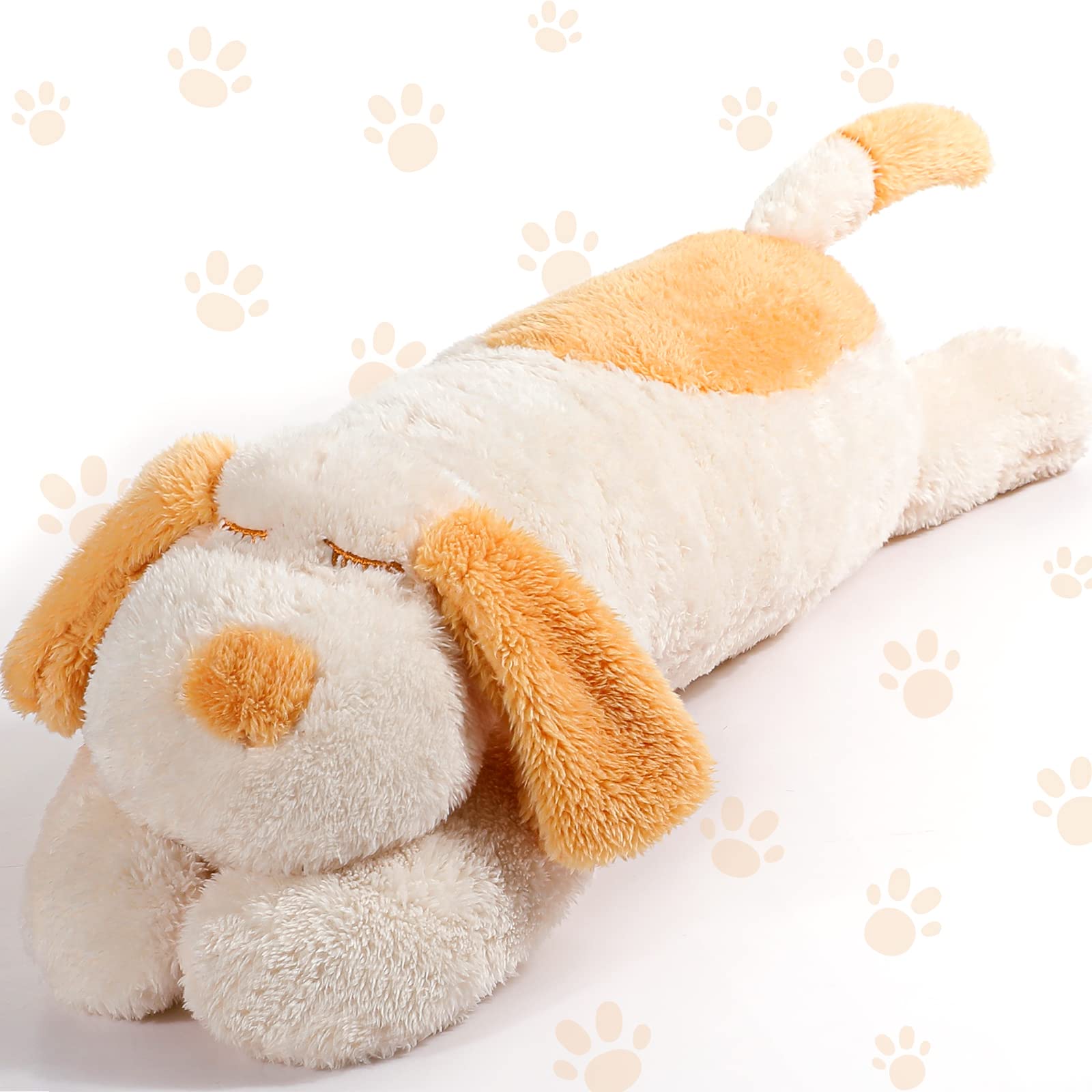 Queekay Dog Body Pillow Dog Stuffed Animals Plush Long Body Pillow for Dogs Large Sleeping Hugging Dog Pillow Christmas Birthday Gifts for Kids(23.6 Inch,Beige)