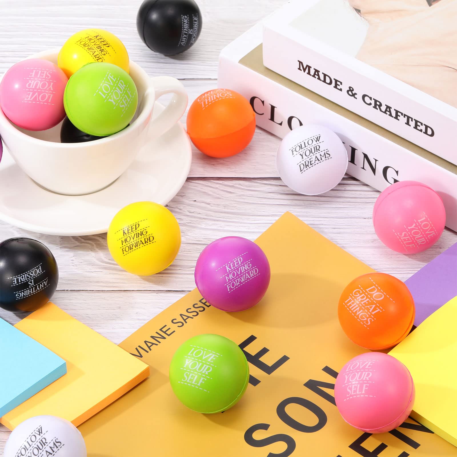 Zomiboo 30 Pcs Motivational Stress Balls Bulk Quote Relief Ball Inspirational Foam Stress Ball for Adult Kids Hand Exercise Balls Anxiety Stress Ball Fidget Toy for Encouraging Relief, 7 Colors