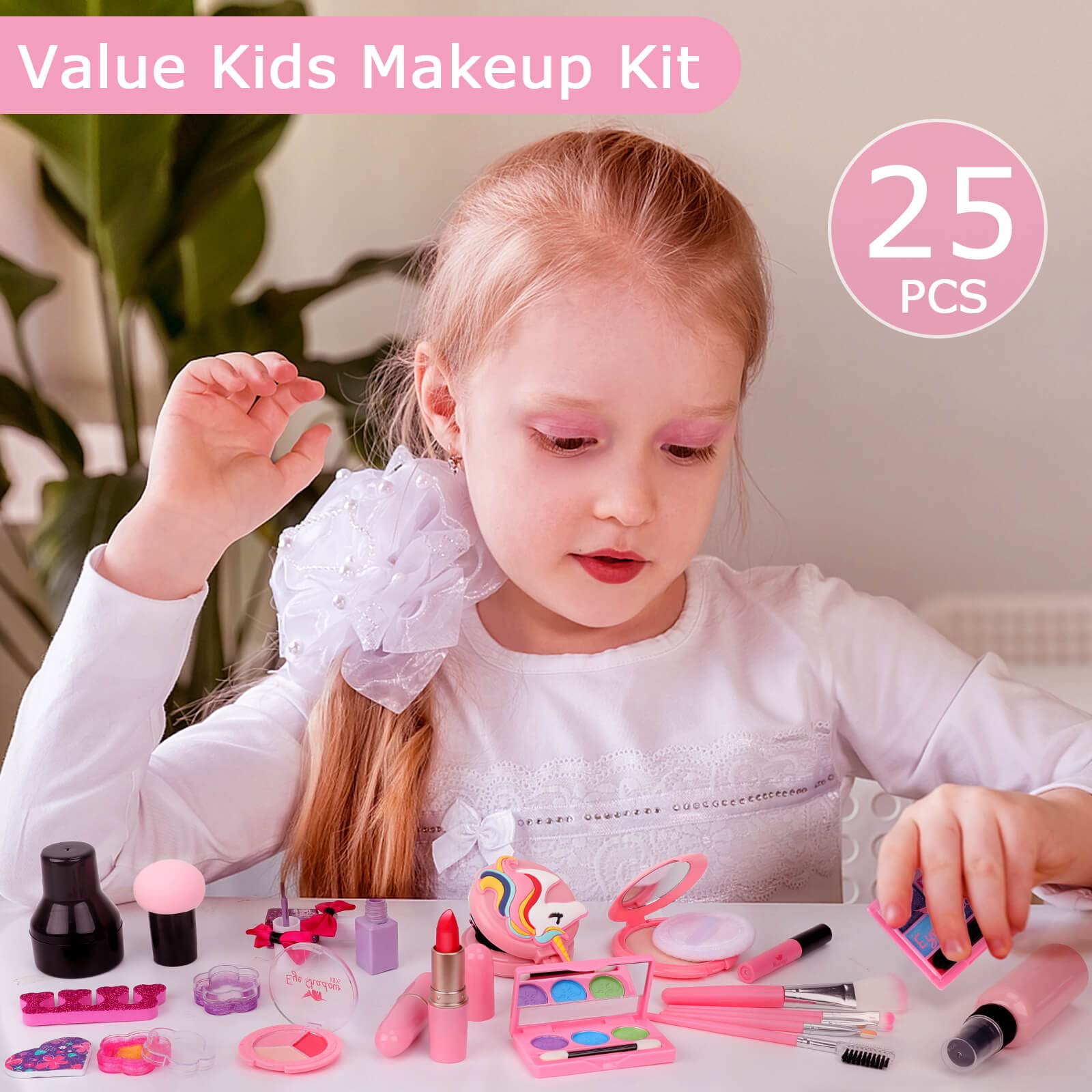 Kids Makeup Kit for Girls, Real Washable Makeup Toy for Little Girl Princess Play Make Up Birthday Gift Toy for Toddler Kid Girls Children Age 4 5 6 7 8 9 10 Year Old