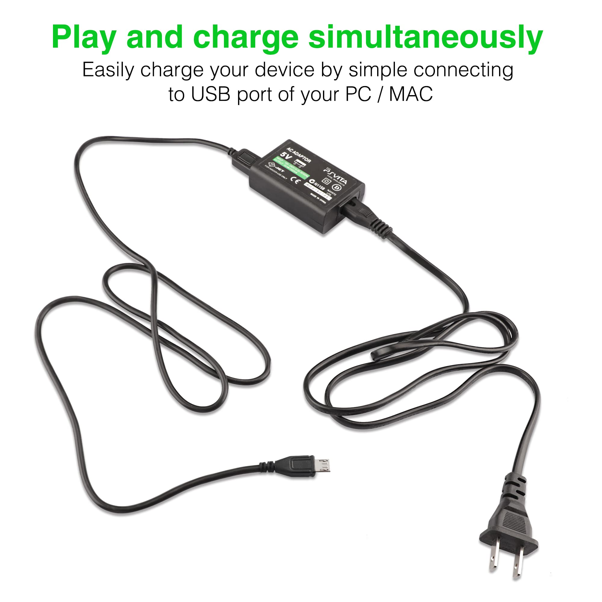 PS Vita Charger, AC Adapter Wall Charger Compatible with Sony PlayStation Vita 2000 (Only Compatible with PSV 2000)