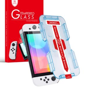 bersem 2 Pack Tempered Glass Screen Protector Compatible with Nintendo Switch OLED 7 inch 2021, Auto Alignment Kit / 9H Hardness/Transparent HD Clear/Anti-Scratch/Bubbles Free/High Response