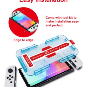 bersem 2 Pack Tempered Glass Screen Protector Compatible with Nintendo Switch OLED 7 inch 2021, Auto Alignment Kit / 9H Hardness/Transparent HD Clear/Anti-Scratch/Bubbles Free/High Response