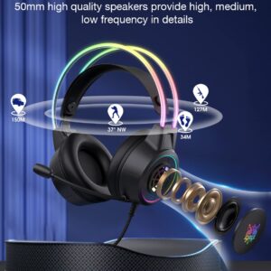 Gaming Headset with Mic, 3.5mm Lightweight Headphones with RGB Aluminum Frame, Surround Sound, Compatible with PS4 PS5 Xbox One(Adapter Not Included) PC Mobile Phone (Black)