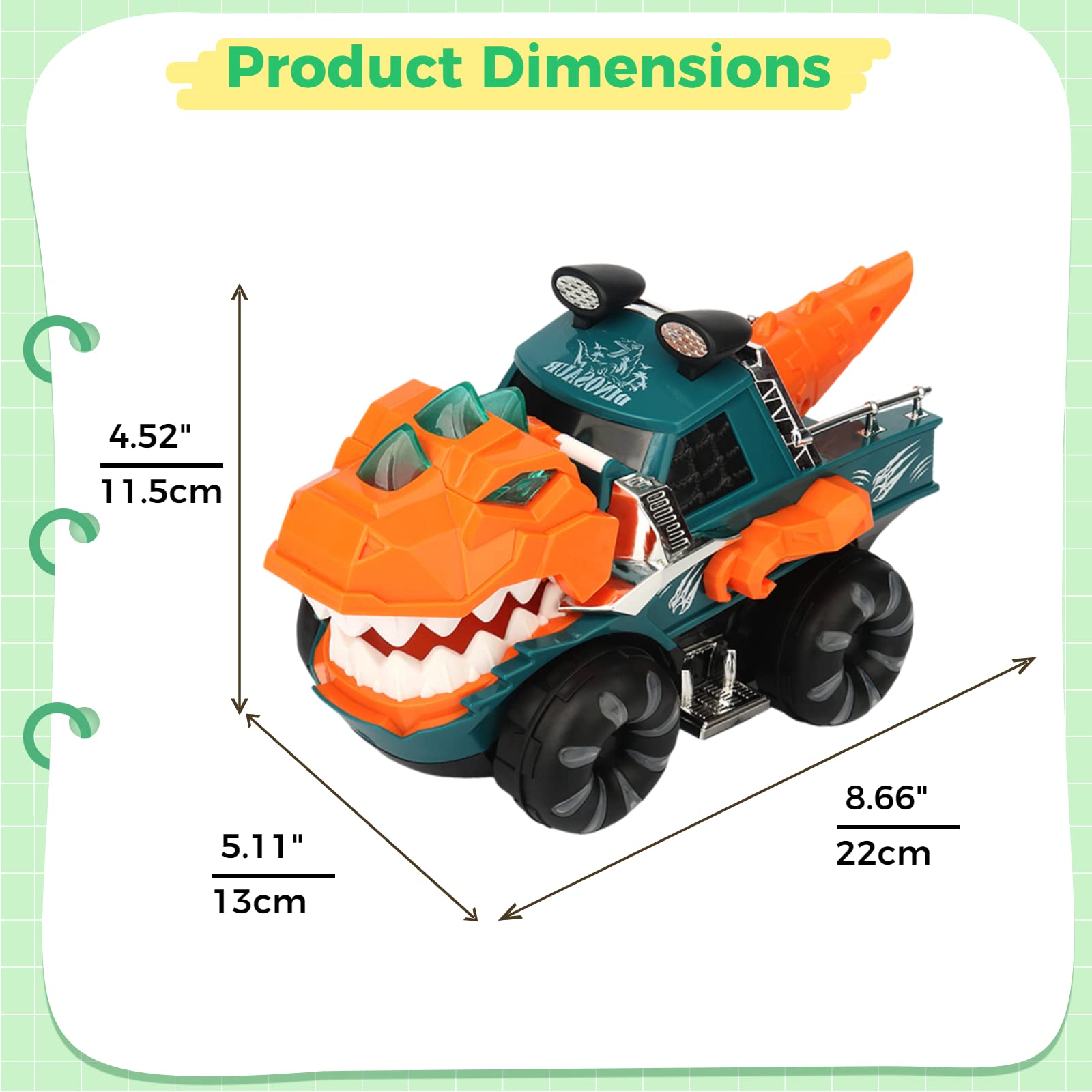 ToyoFun Dinosaur Toys for Kids 3-5, Dinosaur Car Toy for Boys Girls Monster Truck with Flashing Lights Music Roaring Sound Dino Toddler Light up Car Toys Christmas Birthday Gifts Ages 3+