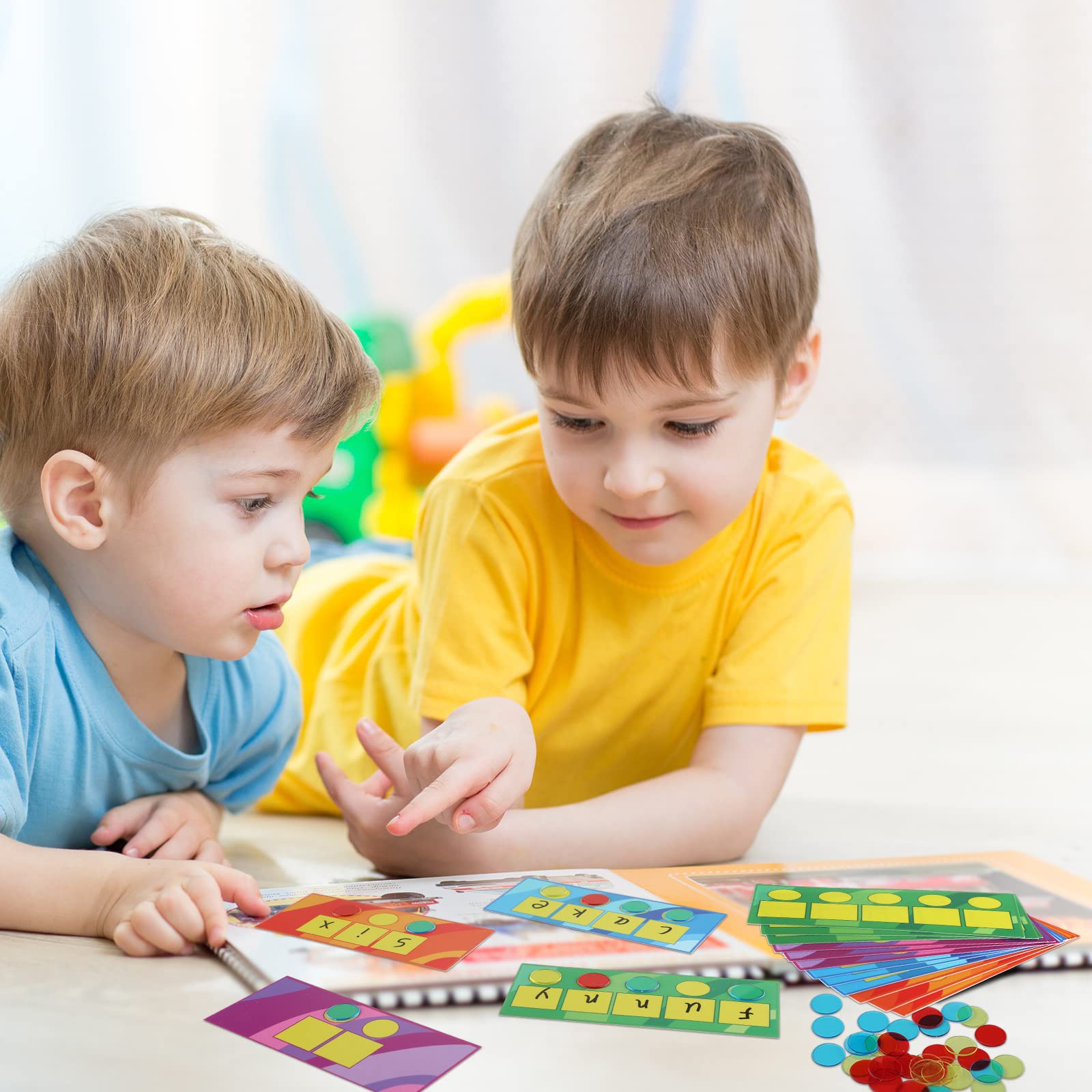 Sound Box Mats and Chips 24 Pcs Dry Erase Mats and 84 Pcs Chips Phonemic Awareness Phonics Games Reading Games EZread Sound Box Mats and Chips (Vivid Style,PVC)