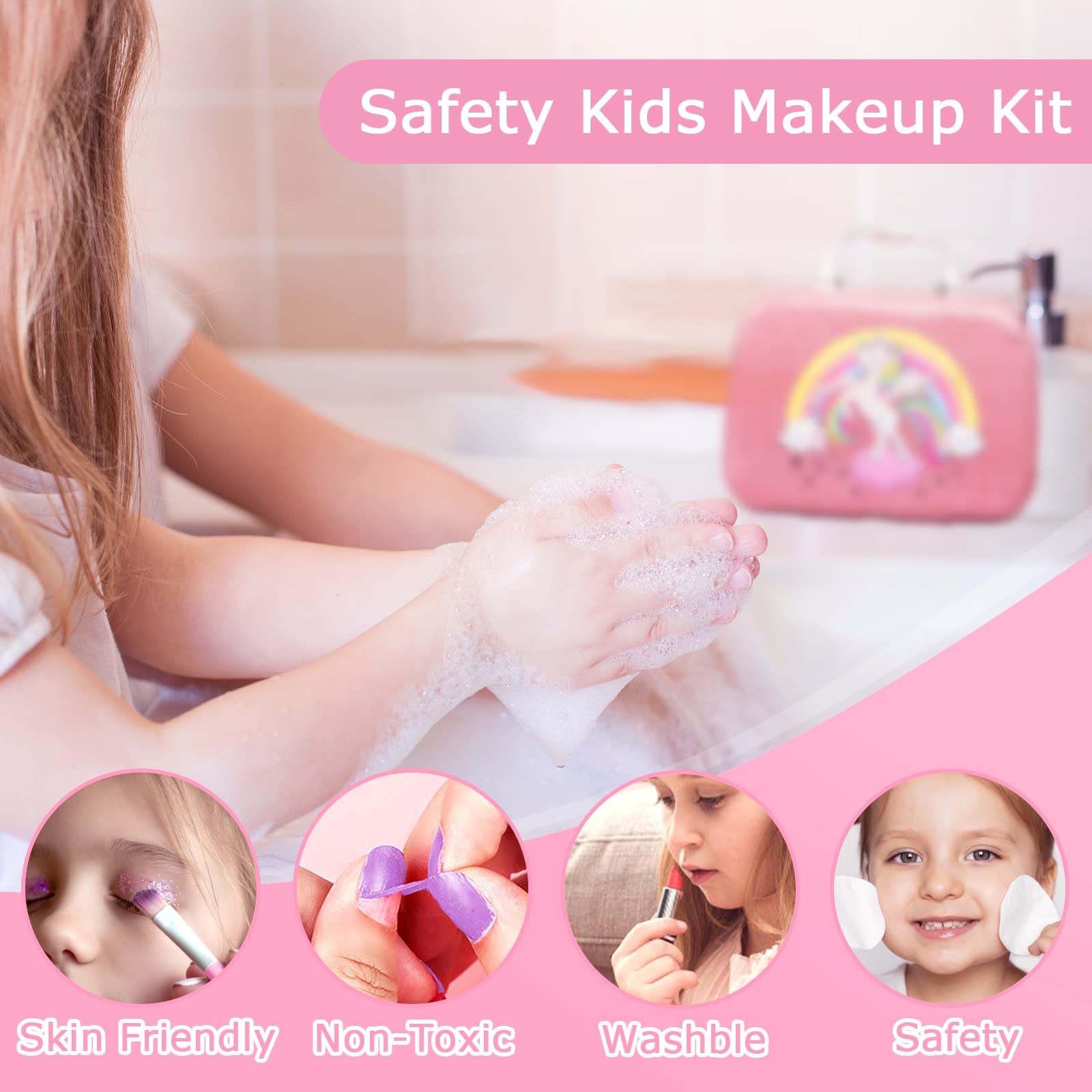 Kids Makeup Kit for Girls, Real Washable Makeup Toy for Little Girl Princess Play Make Up Birthday Gift Toy for Toddler Kid Girls Children Age 4 5 6 7 8 9 10 Year Old