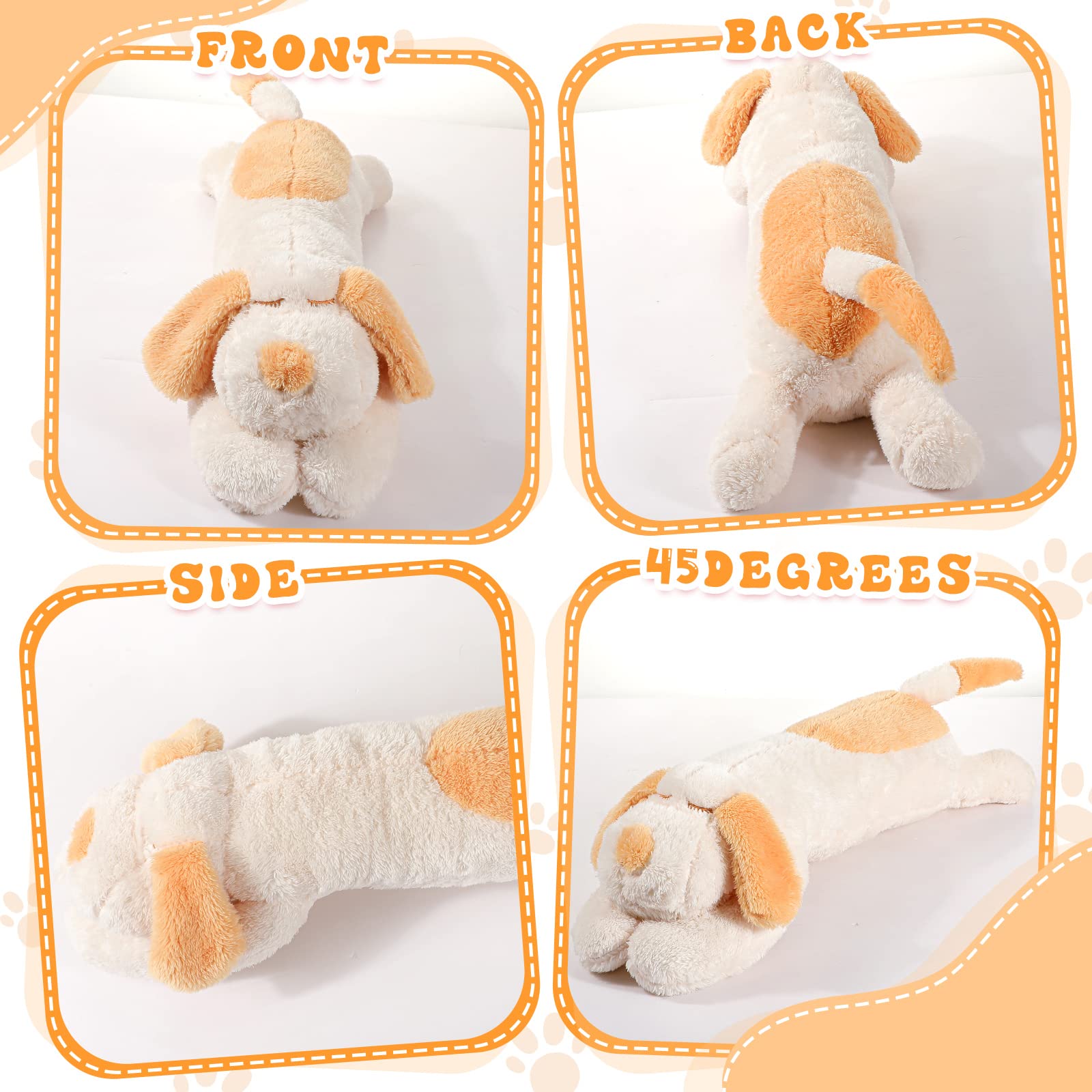 Queekay Dog Body Pillow Dog Stuffed Animals Plush Long Body Pillow for Dogs Large Sleeping Hugging Dog Pillow Christmas Birthday Gifts for Kids(23.6 Inch,Beige)