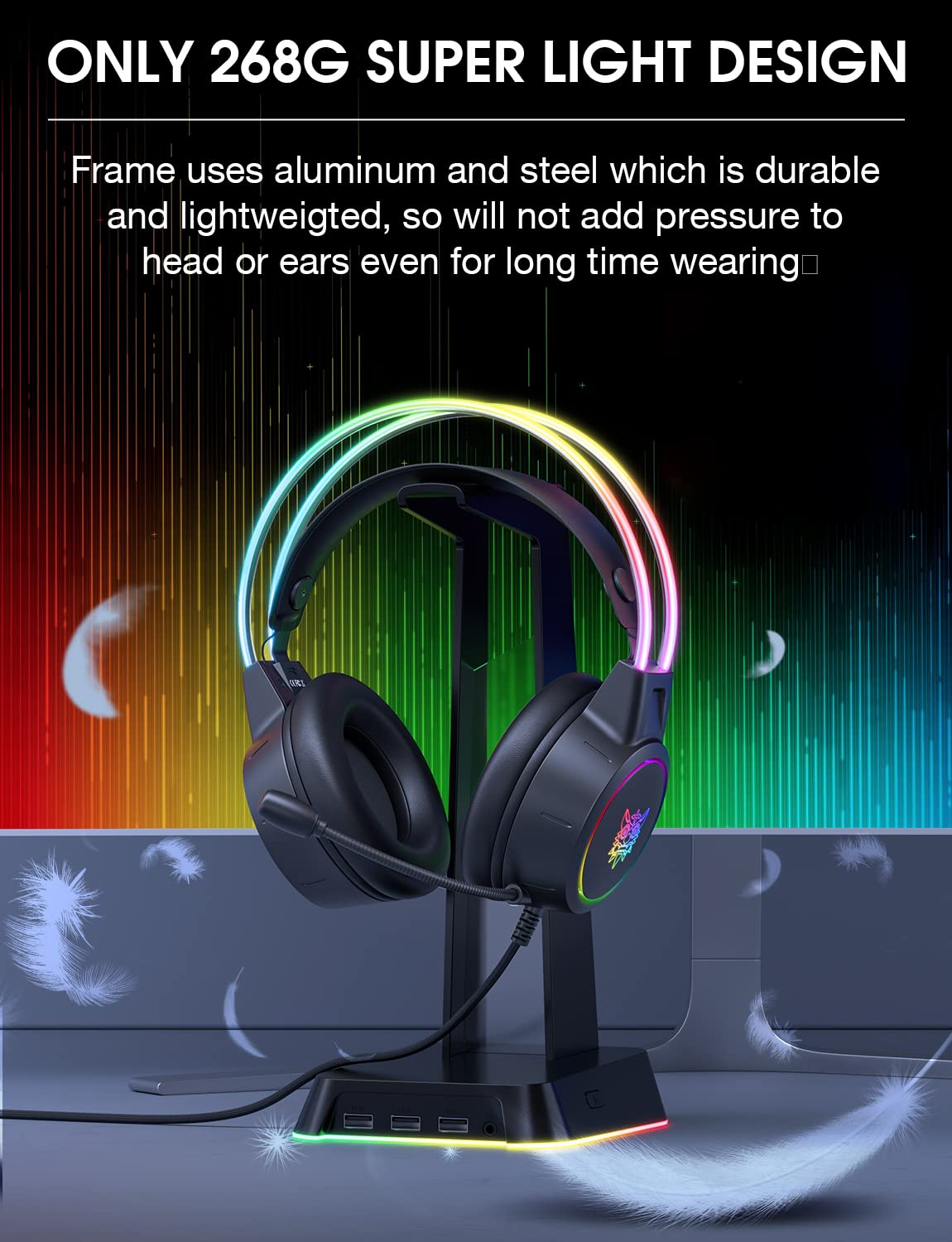 Gaming Headset with Mic, 3.5mm Lightweight Headphones with RGB Aluminum Frame, Surround Sound, Compatible with PS4 PS5 Xbox One(Adapter Not Included) PC Mobile Phone (Black)