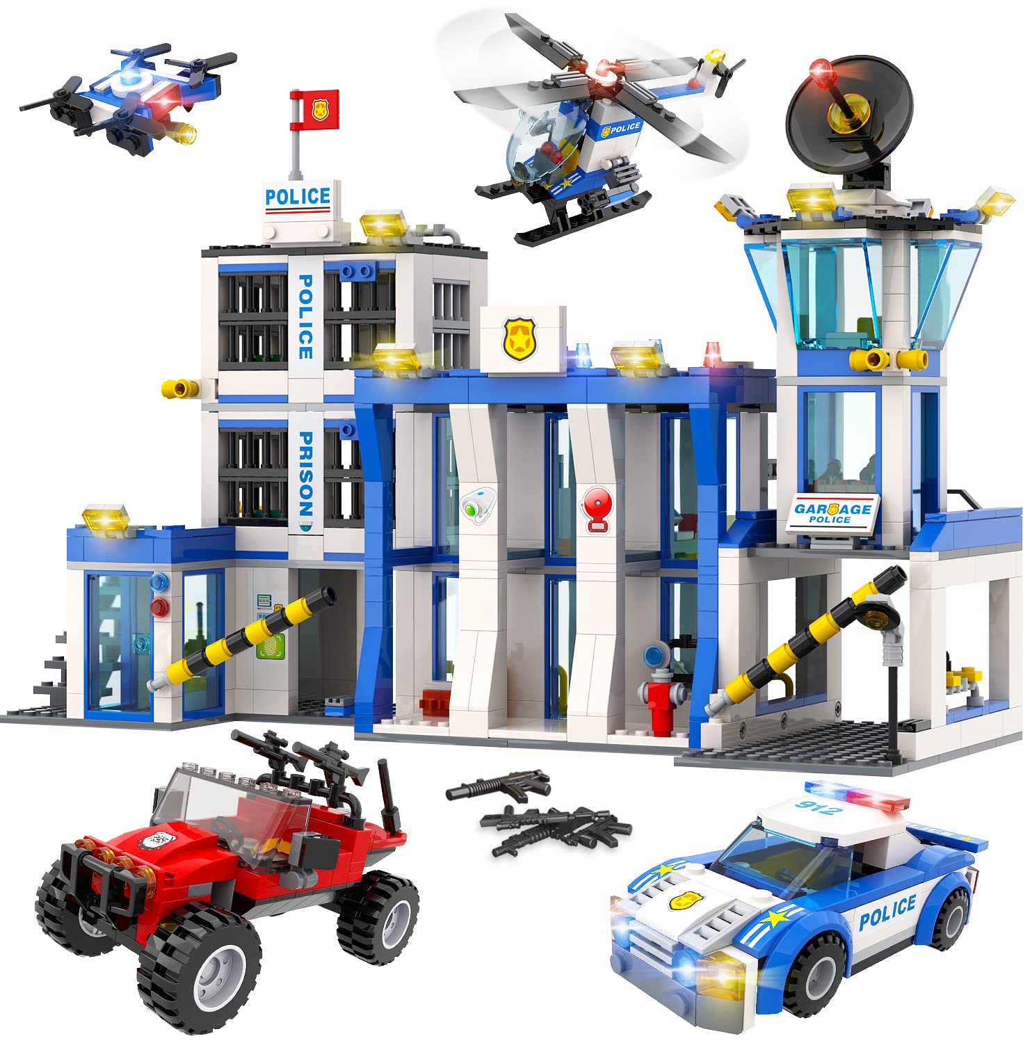 WishaLife City Police Station Toy Building Blocks Set with Prison, Police Car Toy, Helicopter Toy, Buggy Truck Toy, Fun Police Toys Gift for Kids, Boys and Girls Ages 6 Plus