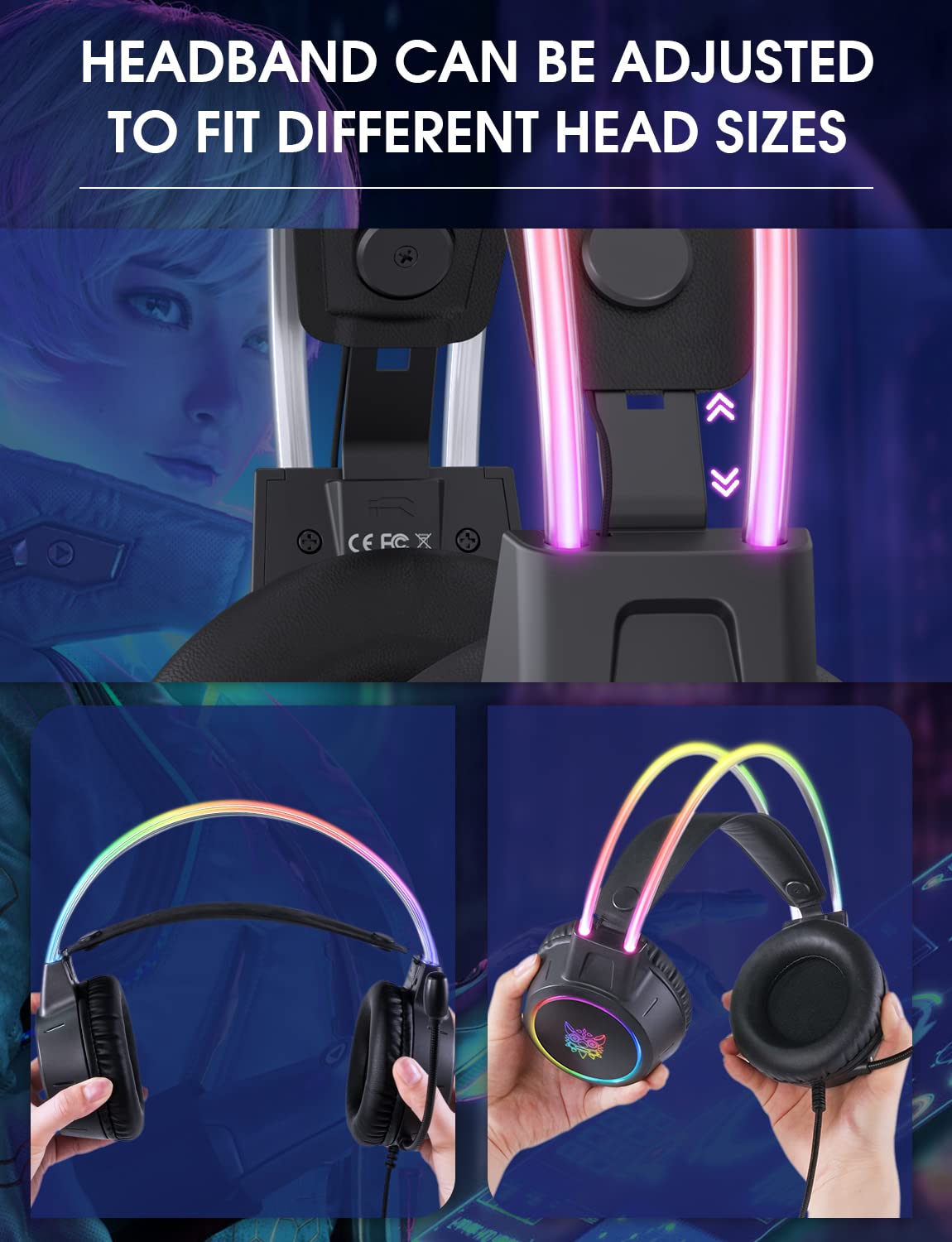 Gaming Headset with Mic, 3.5mm Lightweight Headphones with RGB Aluminum Frame, Surround Sound, Compatible with PS4 PS5 Xbox One(Adapter Not Included) PC Mobile Phone (Black)