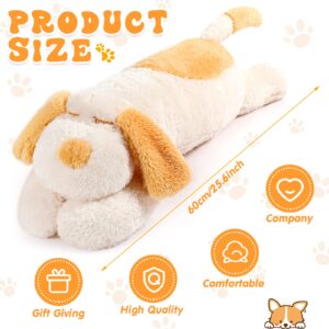 Queekay Dog Body Pillow Dog Stuffed Animals Plush Long Body Pillow for Dogs Large Sleeping Hugging Dog Pillow Christmas Birthday Gifts for Kids(23.6 Inch,Beige)