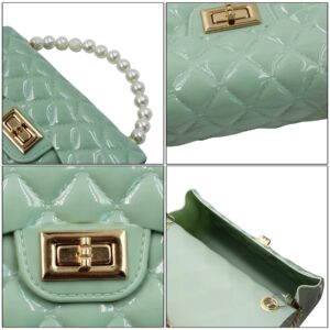 MOSSTYUS Summer Jelly Bag Purse Lady Girls Crossbody Shoulder bag Top Handle Handbag Portable Pearl Pouch Wallet, Green