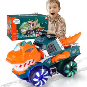 toyofun dinosaur toys for kids 3-5, dinosaur car toy for boys girls monster truck with flashing lights music roaring sound dino toddler light up car toys christmas birthday gifts ages 3+