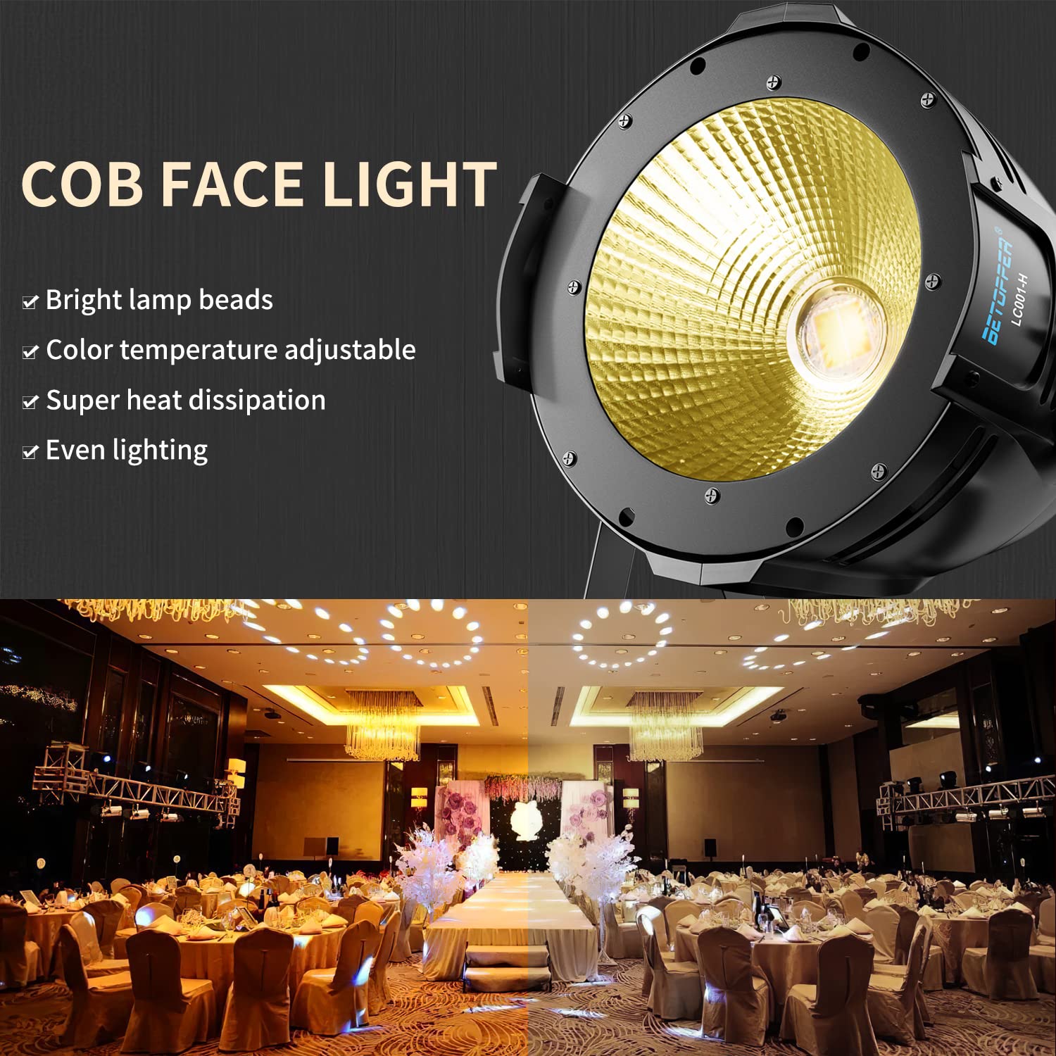 BETOPPER White Stage Par Lights w/Barndoor Professional 100W COB Spotlight Bright DJ Light Strobe Lighting for Church,Parties,Wedding,Therter,Live Events,Stage etc. (1)