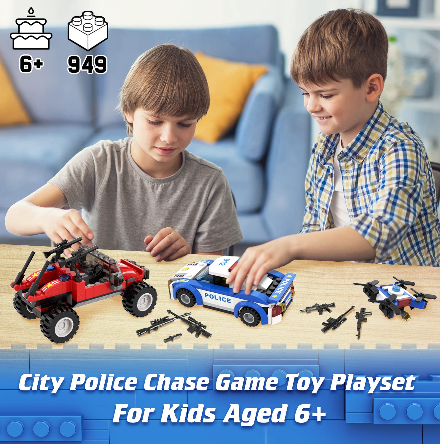 WishaLife City Police Station Toy Building Blocks Set with Prison, Police Car Toy, Helicopter Toy, Buggy Truck Toy, Fun Police Toys Gift for Kids, Boys and Girls Ages 6 Plus