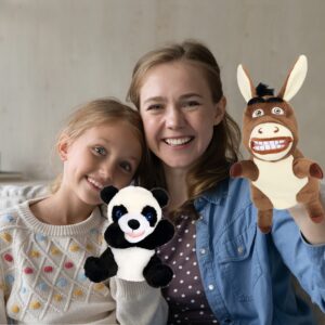 Easfan Panda Hand Puppet Plush Animal Toy with Movable Mouth for Role Play Storytelling Preschool Teaching Birthday Gifts for Kids Boys Girls, 9''