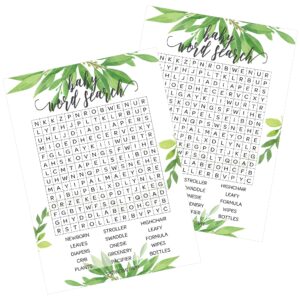 greenery baby shower word search baby shower party game - 20 player cards