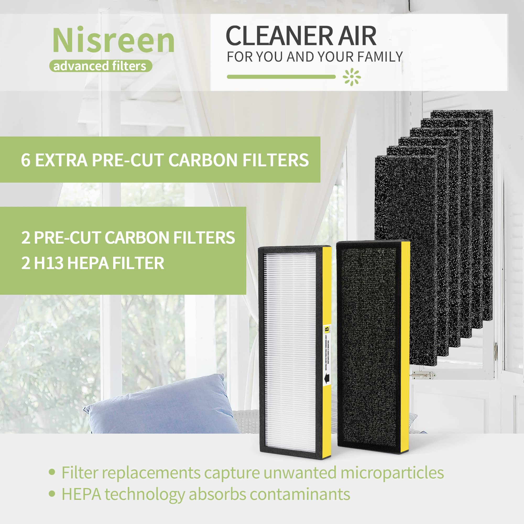 Nisreen AC4825 HEPA Filter B Replacement Compatible with Guardian FLT4825 Filter B, for 22" Air Pu-rifier Models AC4825E AC4825 AC4300 AC4900CA AP2200CA, 2 HEPA and 6 Pre-Filter