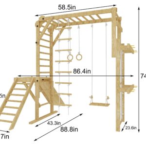 Avenlur Grove 8-in-1 Indoor Jungle Gym with Gymnastic Rings, Climbing Rope, Swing, Slide, Monkey Bars, Rope Wall Net, and Wooden and Rope Ladder - Jungle Play Set for Kids Ages 2-11 Years Old