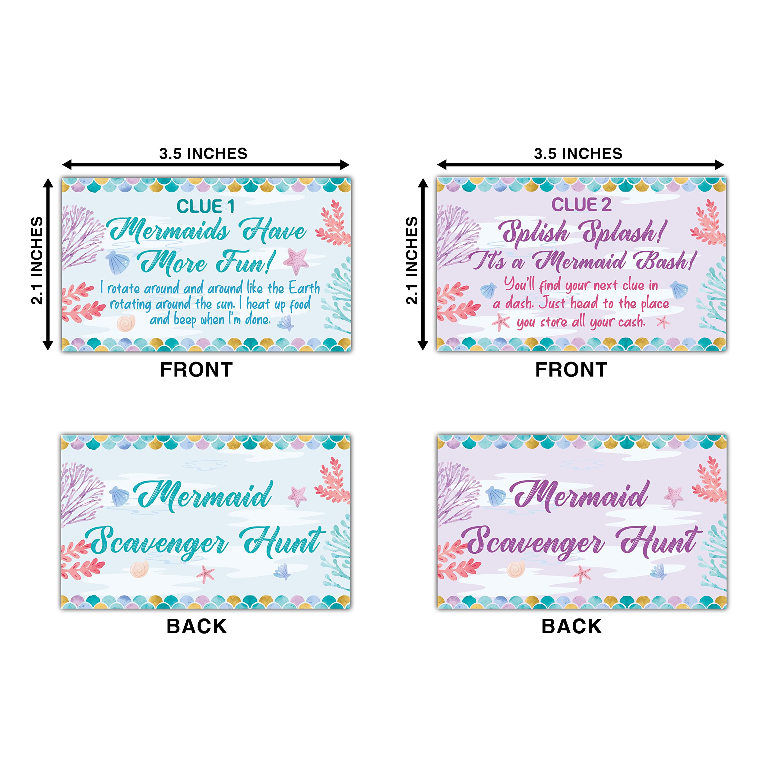 Mermaid Treasure Hunt Clues Cards, Mermaid Party Scavenger Hunt Card Game(15 Cards With Envelopes), Ocean Themed Birthday Party Supplies Activities for Kids Adults, Under the Sea Party Decor(02)