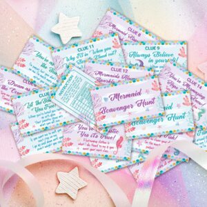 Mermaid Treasure Hunt Clues Cards, Mermaid Party Scavenger Hunt Card Game(15 Cards With Envelopes), Ocean Themed Birthday Party Supplies Activities for Kids Adults, Under the Sea Party Decor(02)