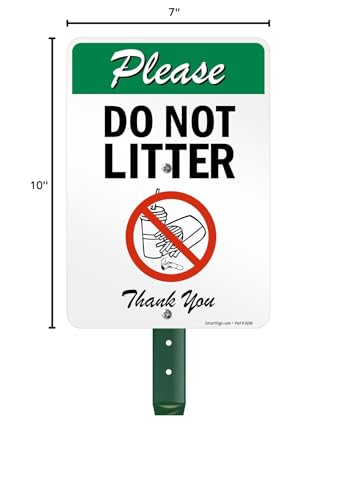 SmartSign 10 x 7 inch “Please Do Not Litter - Thank You” Yard Sign with 18 inch Stake, 40 mil Laminated Rustproof Aluminum, Multicolor, Set of 1, Made in USA