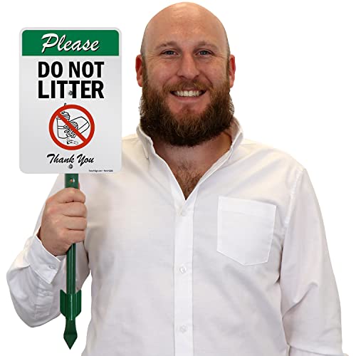 SmartSign 10 x 7 inch “Please Do Not Litter - Thank You” Yard Sign with 18 inch Stake, 40 mil Laminated Rustproof Aluminum, Multicolor, Set of 1, Made in USA