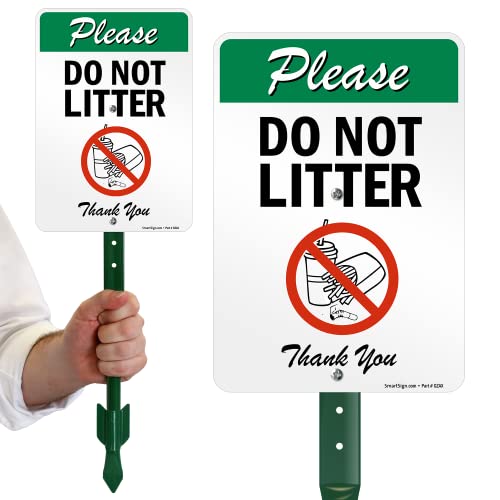 SmartSign 10 x 7 inch “Please Do Not Litter - Thank You” Yard Sign with 18 inch Stake, 40 mil Laminated Rustproof Aluminum, Multicolor, Set of 1, Made in USA