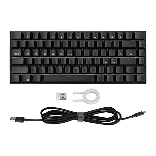 Entatial Mechanical Keyboard, 82 Key RGB 3 Connection Modes, Black Gaming Keyboards with Ergonomic Layout Computer Keyboard for Office 5V DC Support for Win 10, for Android, for iOS (Red Shaft)