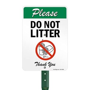 smartsign 10 x 7 inch “please do not litter - thank you” yard sign with 18 inch stake, 40 mil laminated rustproof aluminum, multicolor, set of 1, made in usa