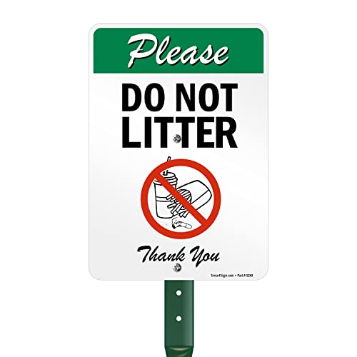 SmartSign 10 x 7 inch “Please Do Not Litter - Thank You” Yard Sign with 18 inch Stake, 40 mil Laminated Rustproof Aluminum, Multicolor, Set of 1, Made in USA