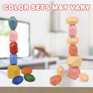 Gamie Wooden Balancing Stones, Set of 10, Colorful Wooden Stacking Toys for Kids, Teach Patience, Hand Eye Coordination, Colors, and Shapes with Wood Stacking Rocks