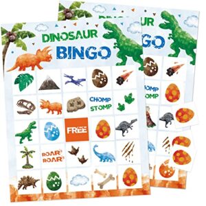 WERNNSAI Watercolor Dinosaur Bingo Party Games - 24 Players Dino Birthday Bingo Cards Set for Kids Boys Dinosaur Themed Activities for School Classroom Family Holiday