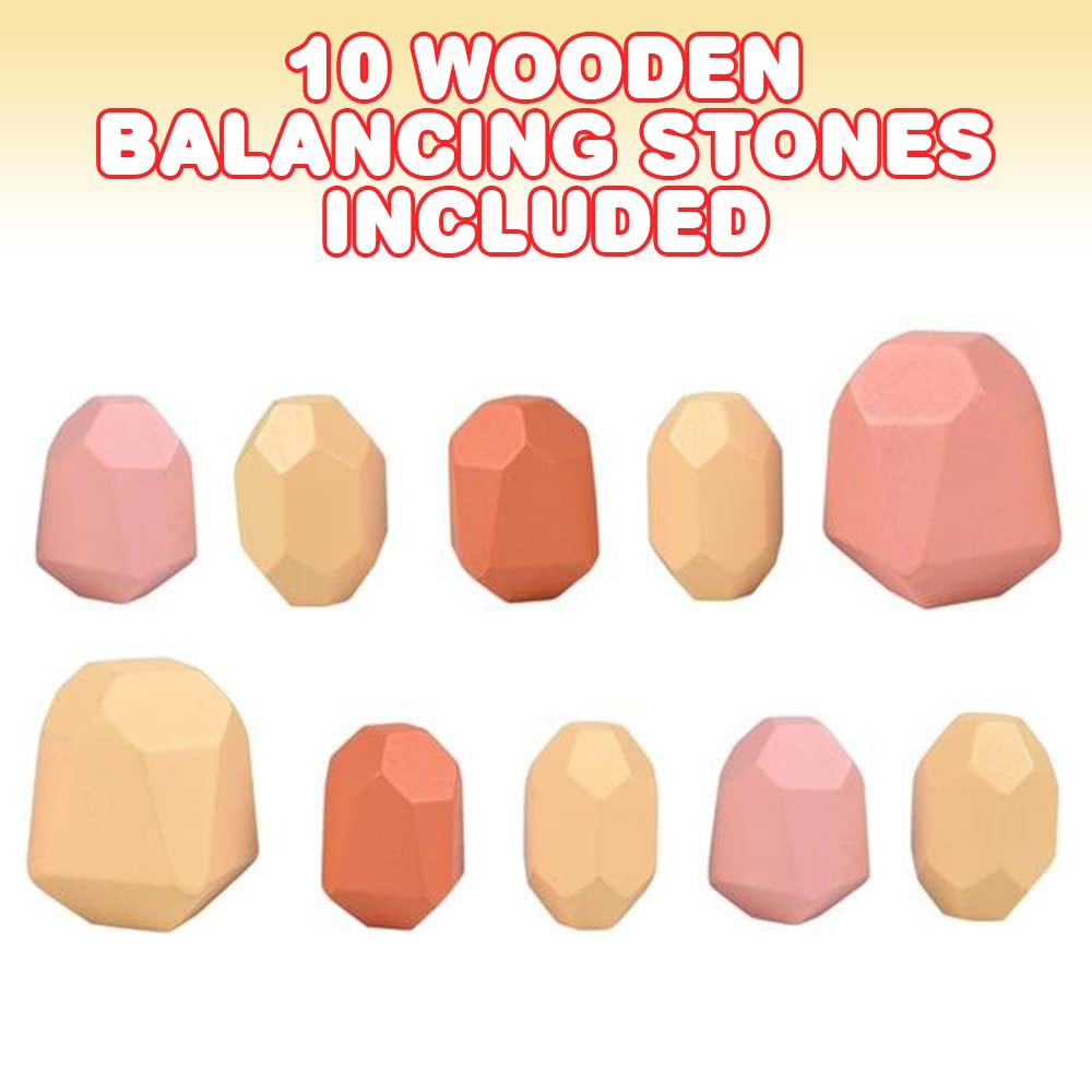 Gamie Wooden Balancing Stones, Set of 10, Colorful Wooden Stacking Toys for Kids, Teach Patience, Hand Eye Coordination, Colors, and Shapes with Wood Stacking Rocks