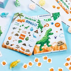 WERNNSAI Watercolor Dinosaur Bingo Party Games - 24 Players Dino Birthday Bingo Cards Set for Kids Boys Dinosaur Themed Activities for School Classroom Family Holiday