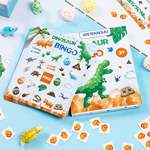 WERNNSAI Watercolor Dinosaur Bingo Party Games - 24 Players Dino Birthday Bingo Cards Set for Kids Boys Dinosaur Themed Activities for School Classroom Family Holiday