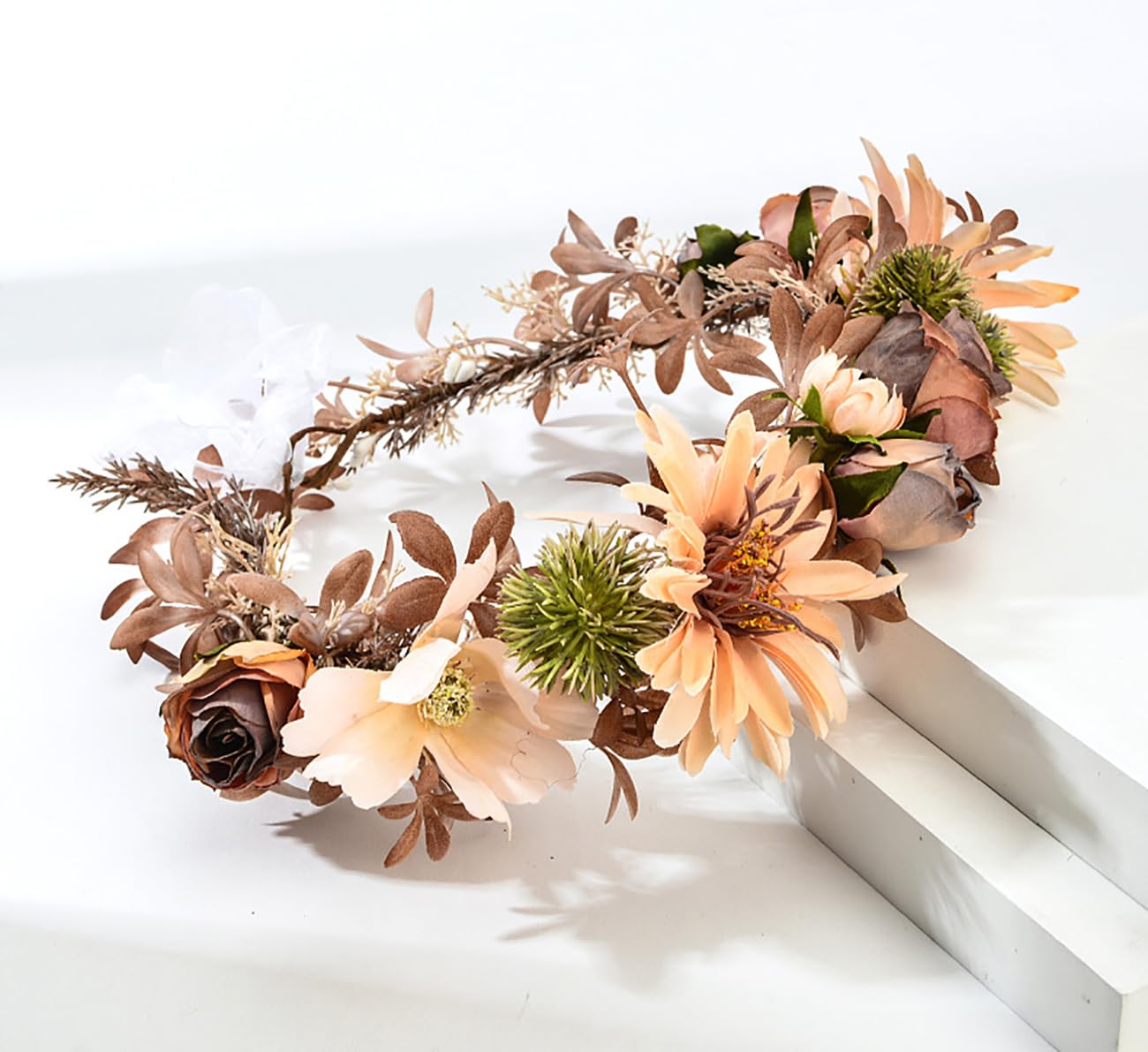 DDazzling Sunflower Flower Crown Eucalyptus Halo Women Girls Headpiece Photo Prop (Coffee)