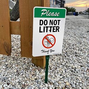 SmartSign 10 x 7 inch “Please Do Not Litter - Thank You” Yard Sign with 18 inch Stake, 40 mil Laminated Rustproof Aluminum, Multicolor, Set of 1, Made in USA