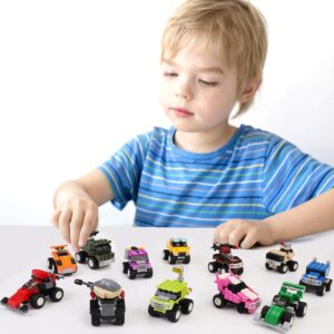 IAMGlobal 12 Mini Pull Back Cars Building Blocks Toy Set, Trucks Toy Vehicles Set Stem Toys, Party Supplies Gifts Party Favor for Kids, Goodie Bags, Birthday, Carnival Prizes