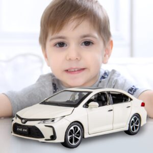 BDTCTK Compatible for 1:32 Corolla Model Car, Zinc Alloy Pull Back Toy Car with Sound and Light for Kids Boy Girl White