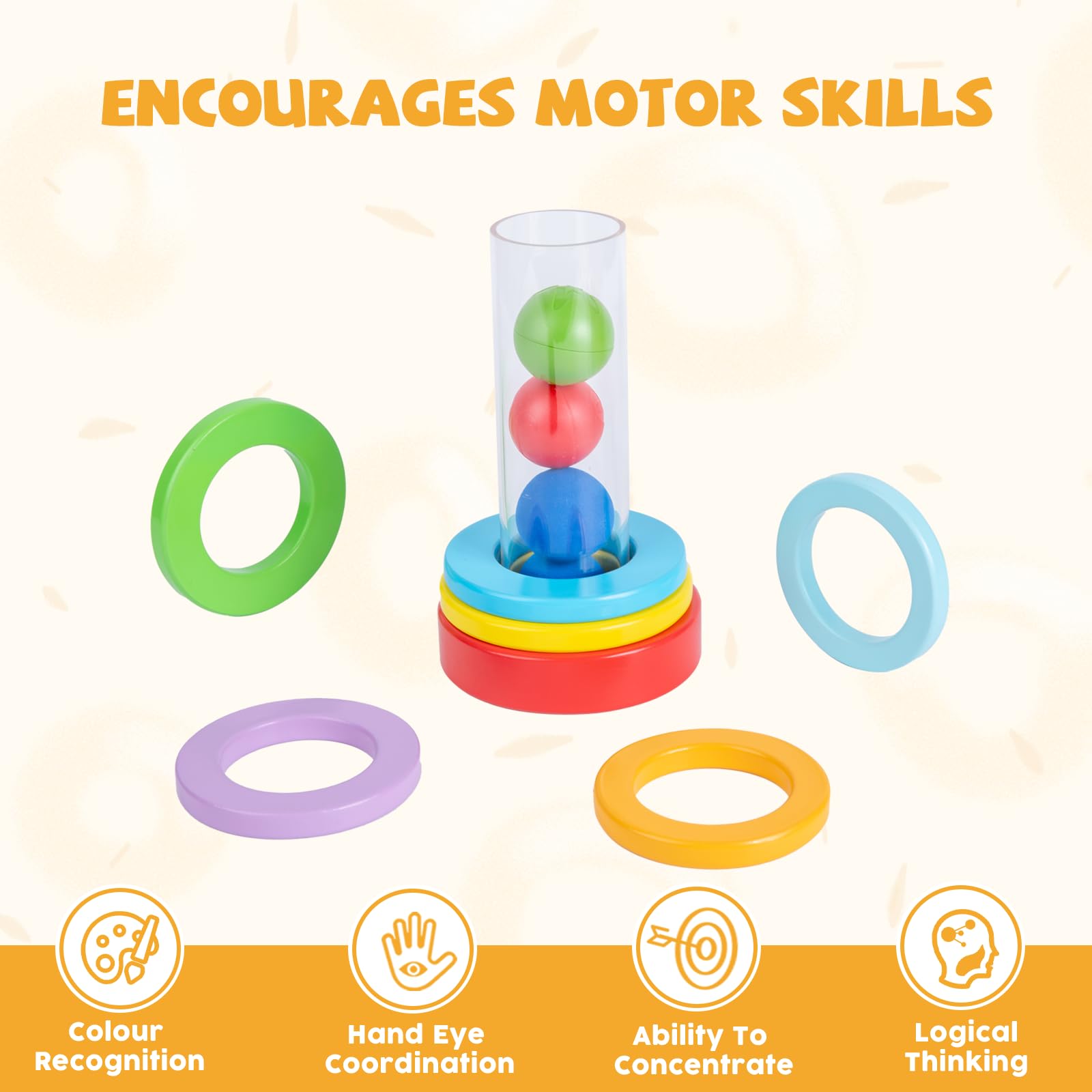 Montessori Interactive Stacking Rings and Balls for Babies 6-12 Months - Clear Tube Fun