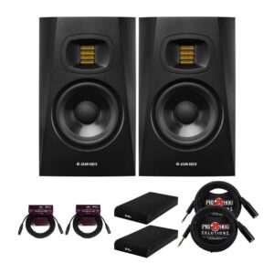 Adam Audio T8V 8-Inch Powered Studio Monitor (2-Pack) Bundle with Isolation Pads (2-Pack) and FocusProAudio Cables (7 Items)