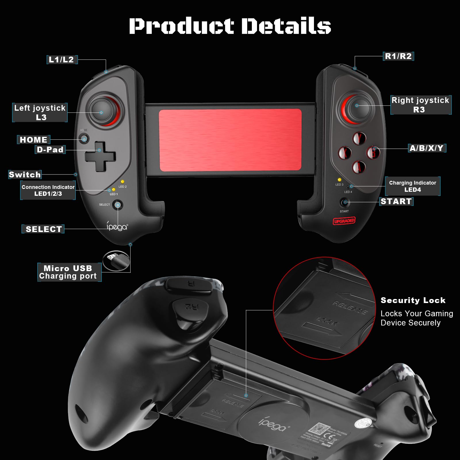 Joso Game Controller for iPad, Tablet (11"), Direct Play, Bluetooth Controller Gamepad for Android, Galaxy Z Fold4, Galaxy Z Flip4, Galaxy S23 S22 21Ultra, Fire HD 10, 8, iPhone 14 13 Pro Max