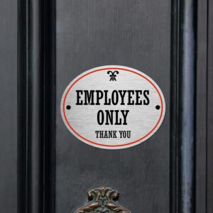 SmartSign Employees Only Sign - Thank You” Diamond Plate Sign with Foam Tape & Holes, 4 x 5 inch Matte Finish, 32 mil Anodized Aluminum, Black and Silver, Made in USA