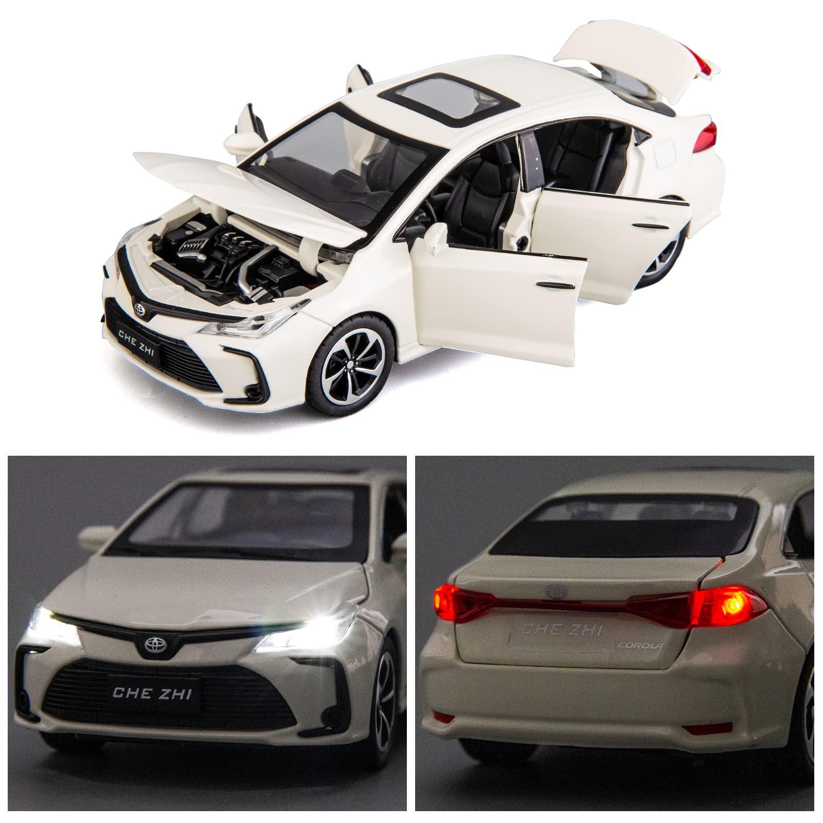 BDTCTK Compatible for 1:32 Corolla Model Car, Zinc Alloy Pull Back Toy Car with Sound and Light for Kids Boy Girl White