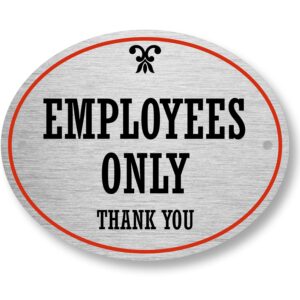 SmartSign Employees Only Sign - Thank You” Diamond Plate Sign with Foam Tape & Holes, 4 x 5 inch Matte Finish, 32 mil Anodized Aluminum, Black and Silver, Made in USA