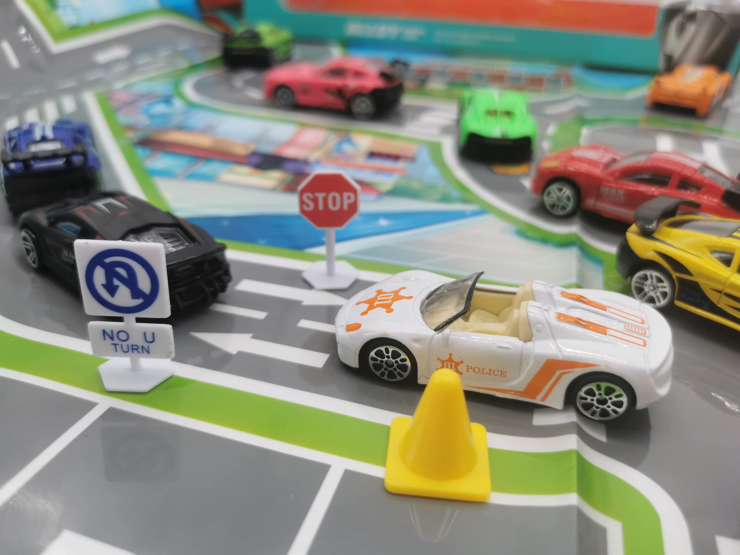 12PCS Cars for Toddlers 1-3, Plastic, with Map Road Signs and Obstacle, Gift for Boys and Girls