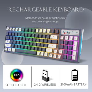 LexonElec Wireless Gaming Keyboard Chroma RGB Lighting, Long-Lasting Rechargeable 2000mAh Battery, Dual Color Water Resistant Mechanical Feeling Wireless Keyboard for PC Mac PS4 Xbox