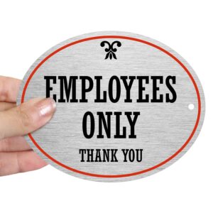 SmartSign Employees Only Sign - Thank You” Diamond Plate Sign with Foam Tape & Holes, 4 x 5 inch Matte Finish, 32 mil Anodized Aluminum, Black and Silver, Made in USA