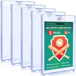 5 ct magnetic card holder for trading cards, 35 pt card protectors hard plastic fit for standard cards, mtg cards, yugioh cards, sports cards, baseball cards